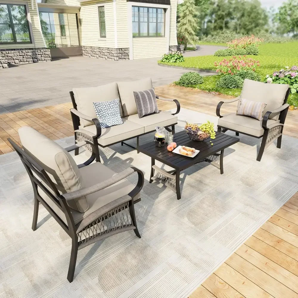 Outdoor Furniture Metal Chairs - 4-Piece Metal Outdoor Patio Furniture Set
