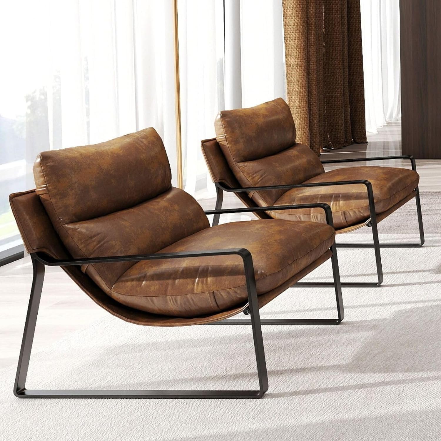 Adirondack Chair Wood - PU Leather Accent Armchair Set of