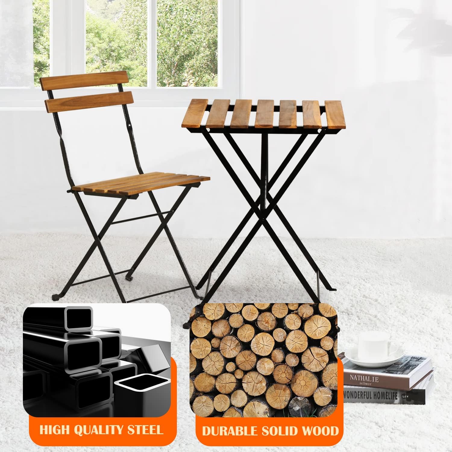 Natural wood 3-piece folding p - огляд і ціна Outdoor Furniture Patio